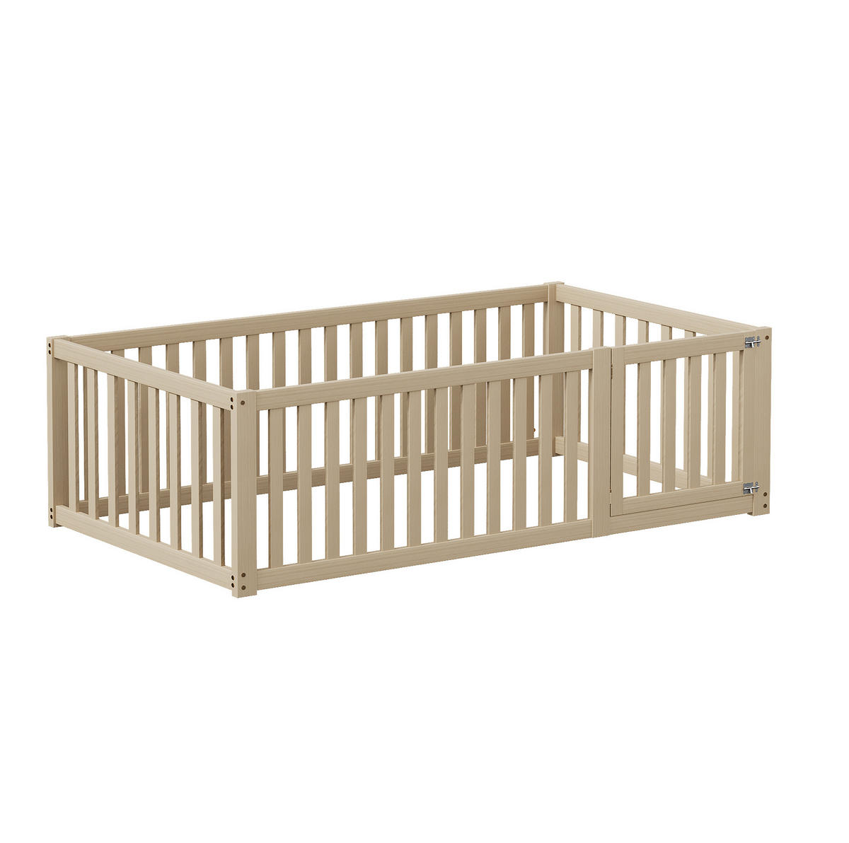 KINDERBETT 90/200 cm aus massivem Kiefernholz mit Zaun und Tür - Naturfarben, Holz (90/200cm) - BEAOK