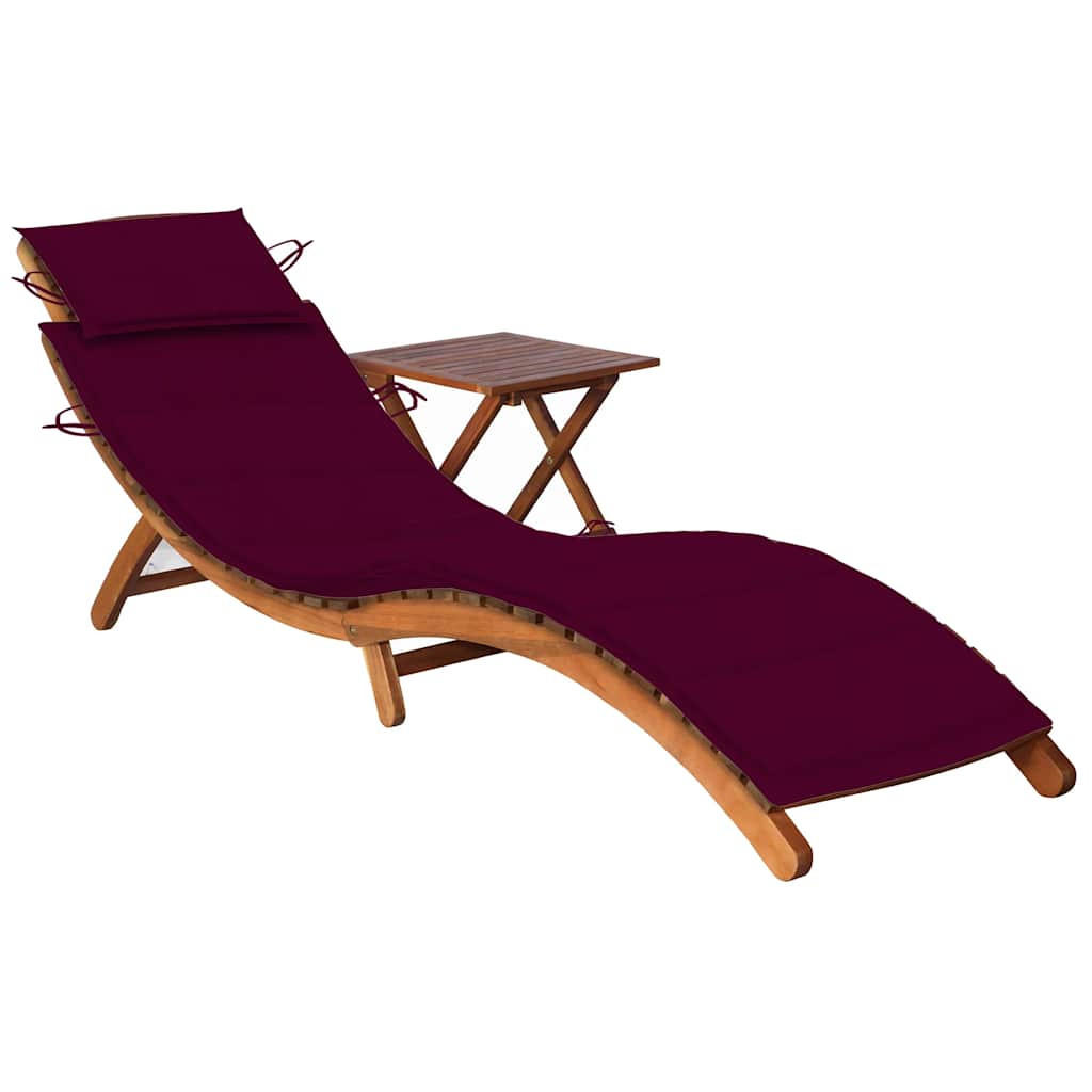 SONNENLIEGE mit Tisch und Auflage Massivholz Akazie - Rot, Holz (55/64/184cm) - furnicato