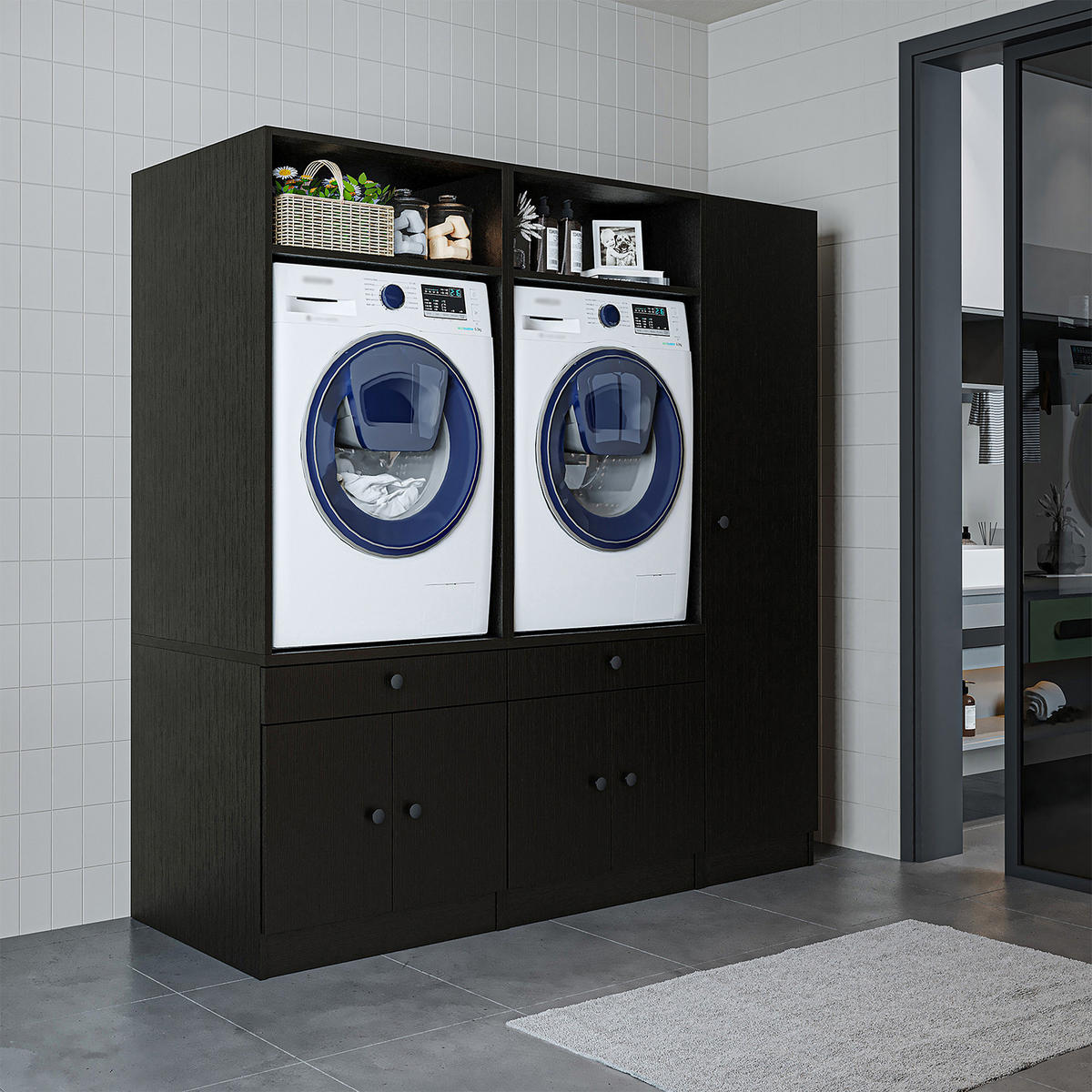 WASCHMASCHINENSCHRANK Serie 1 179cm Breit, 184cm Hoch - Schwarz, Holzwerkstoff (179/184/67cm)