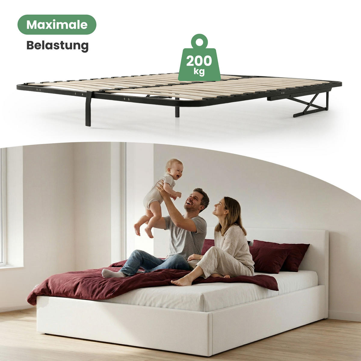 LATTENROST 160x200 cm - Schwarz, Holz/Metall (160/200cm) - Akord