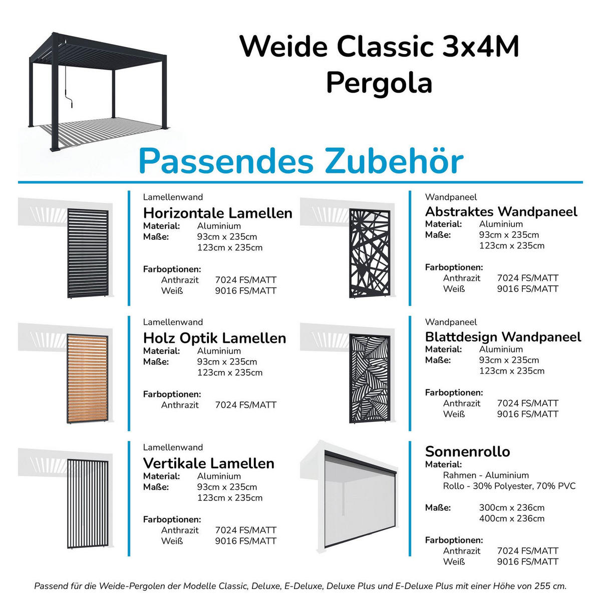 PERGOLA Classic Pavillon Terrassenüberdachung Aluminium 3 x 4 M anthrazit - Anthrazit, Metall (400/255/300cm) - WEIDE