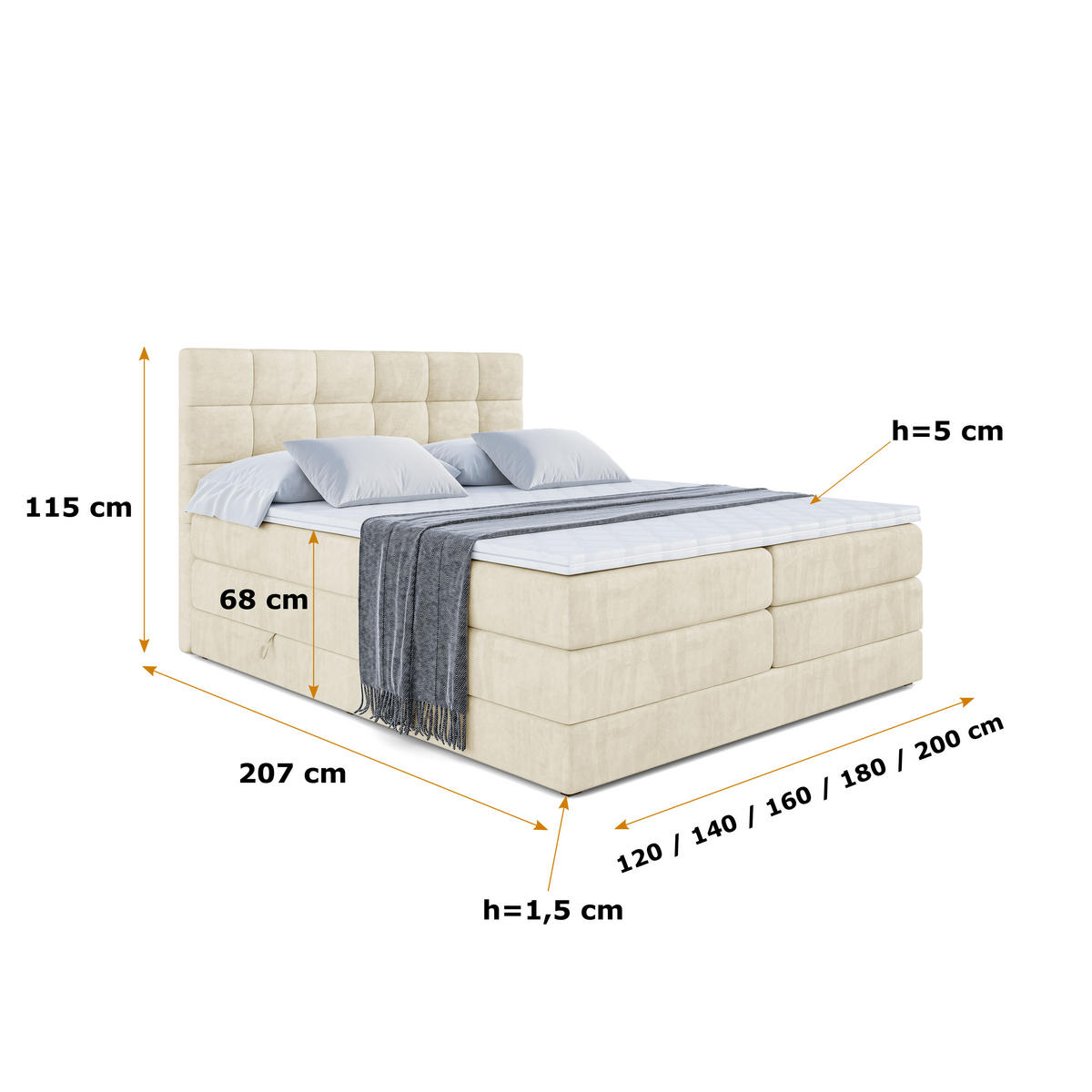 BOXSPRINGBETT BRUGO KING - 140 x 200 - H3/H4 - Beige - Beige, Holzwerkstoff (140/200cm) - ALTDECOR