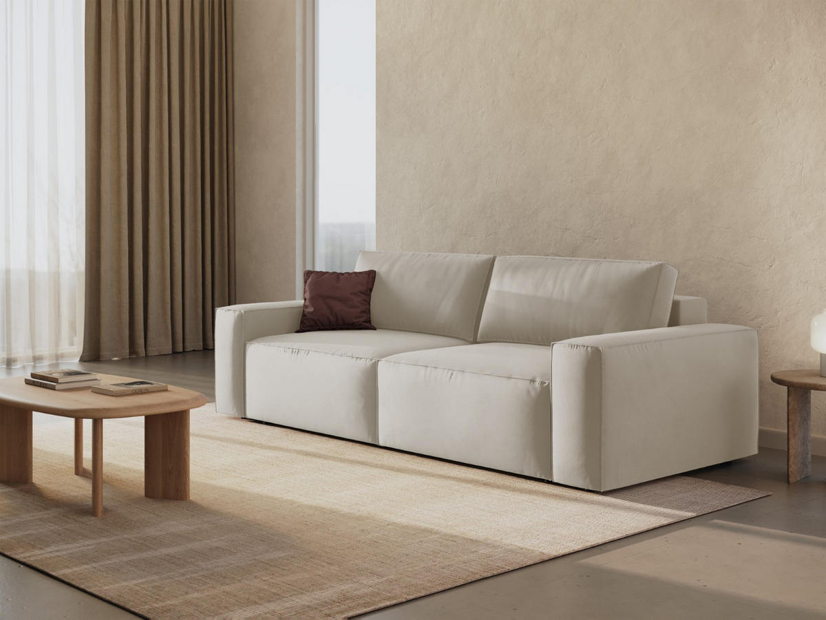 SOFA ausklappbar mit Bettkasten Jodie aus Samt dunkelbeige 3 Sitzplätze - Mokka, Textil (107/86/247cm) - Micadoni