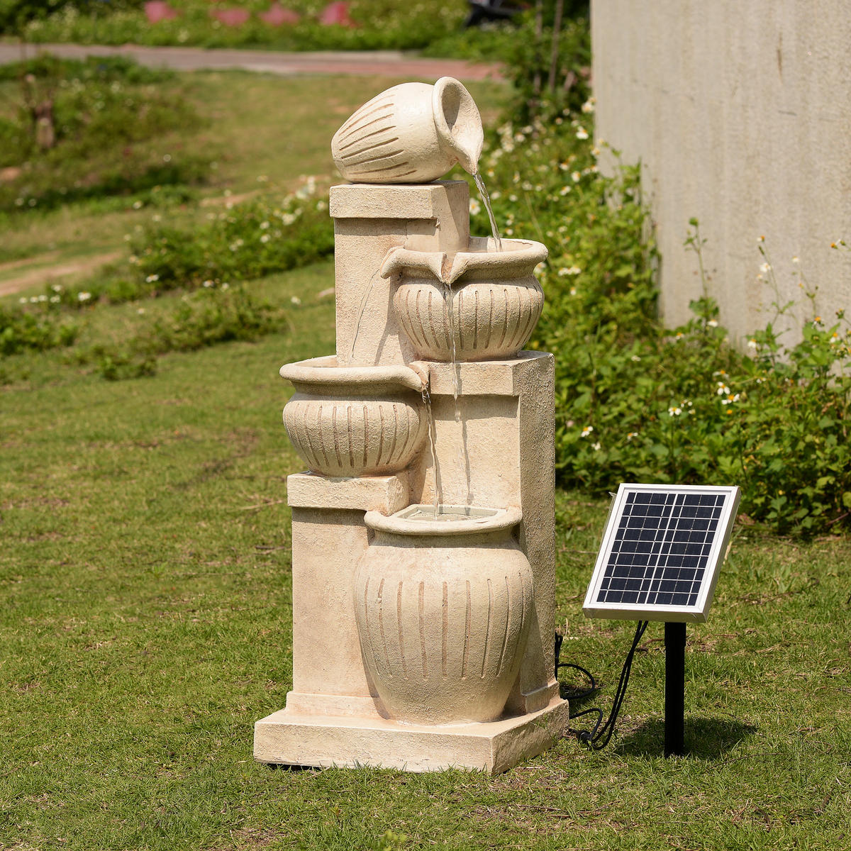 SOLAR-GARTENBRUNNEN 4-stufig natur - Beige, Kunststoff (29/24/72cm) - Teamson Home