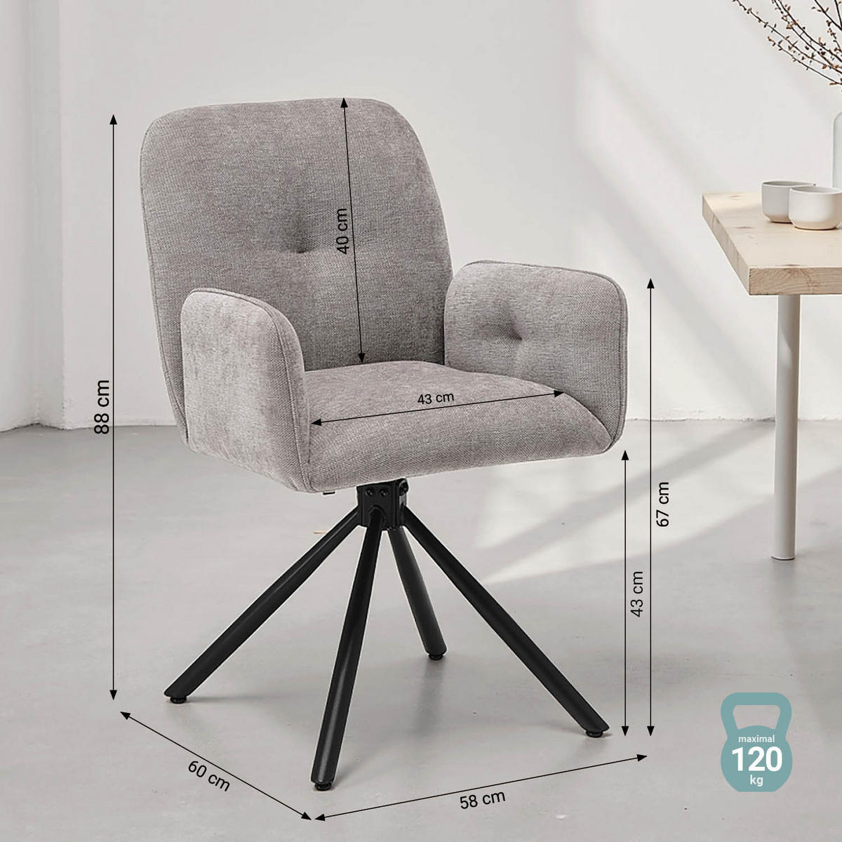 ARMLEHNENSTUHL in Grau 2 Stück drehbar - Anthrazit, Textil (58/88/60cm) - Homestyle4u