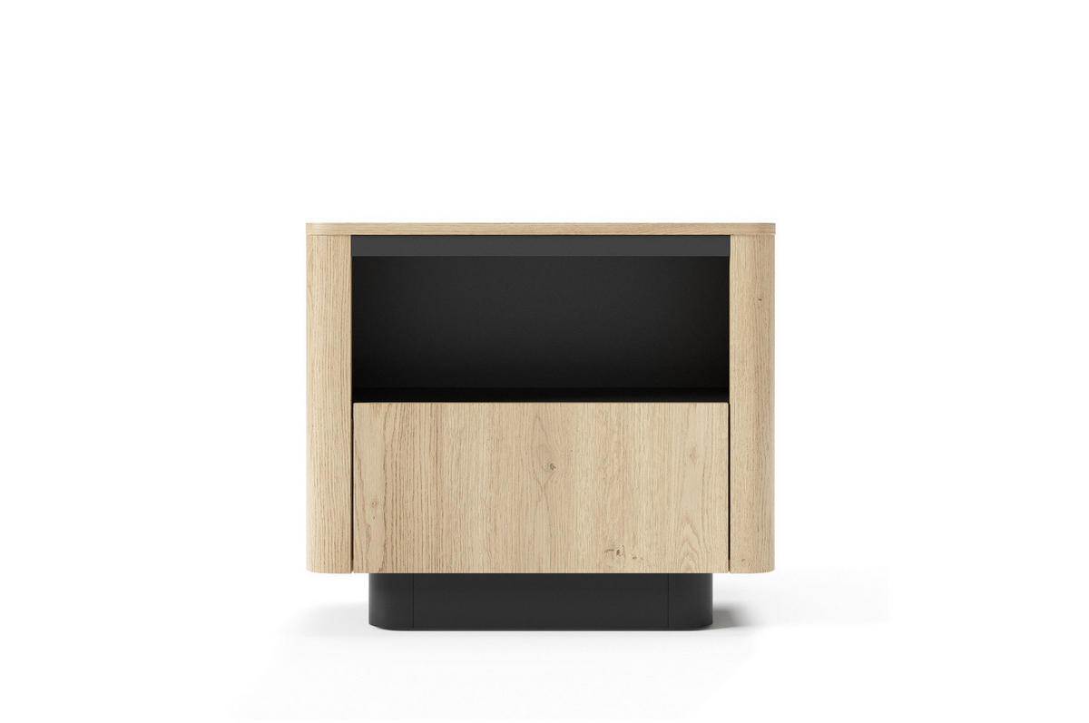 NACHTTISCH TORRO 63 cm Eiche Cremona mit schwarzen Akzenten - Eichefarben/Schwarz, Holz/Holzwerkstoff (63/50/38cm) - Ravio