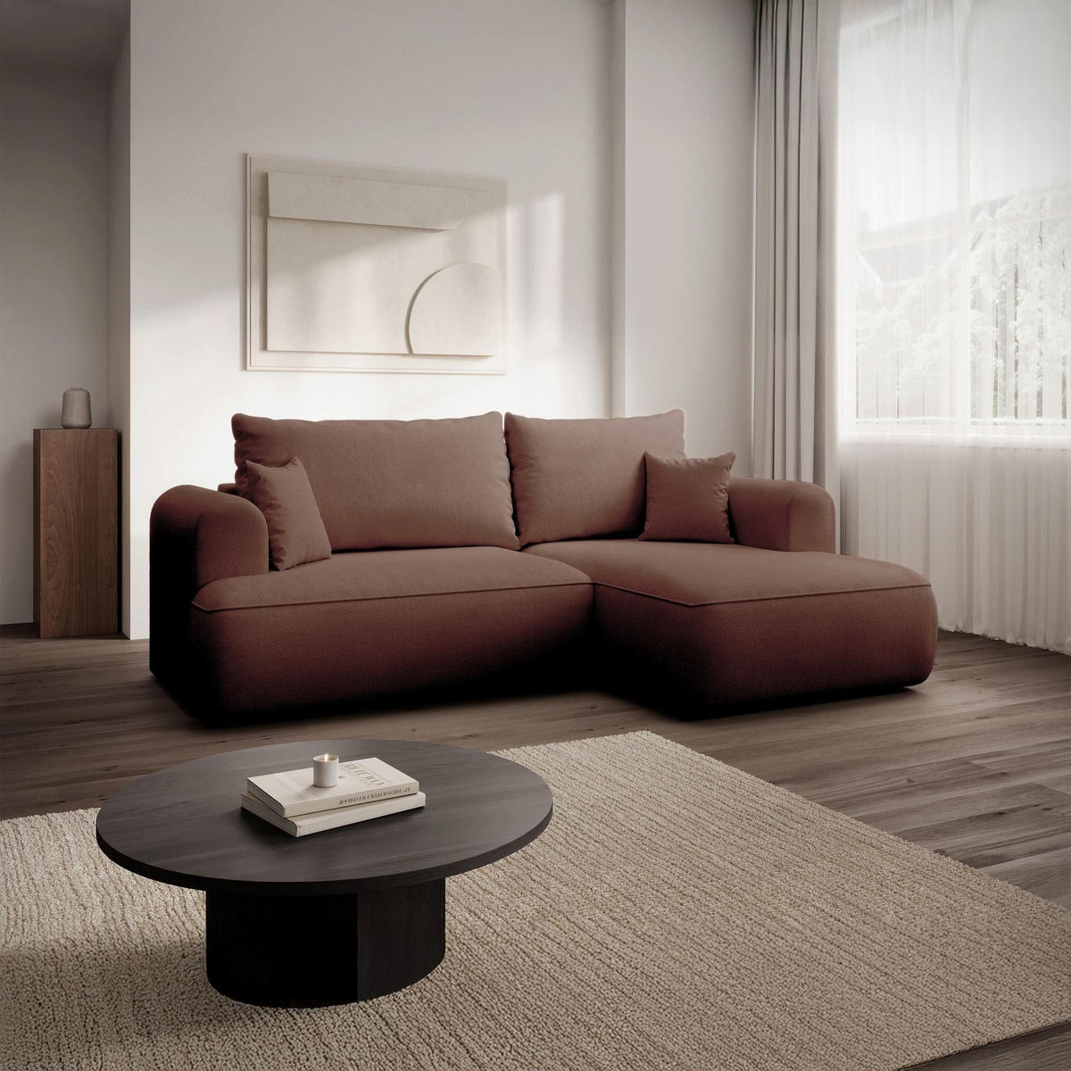 ECKSOFA Ovo Mini Kupfer rechts - Schwarz/Kupferfarben, Kunststoff/Textil (156/238cm) - Selsey