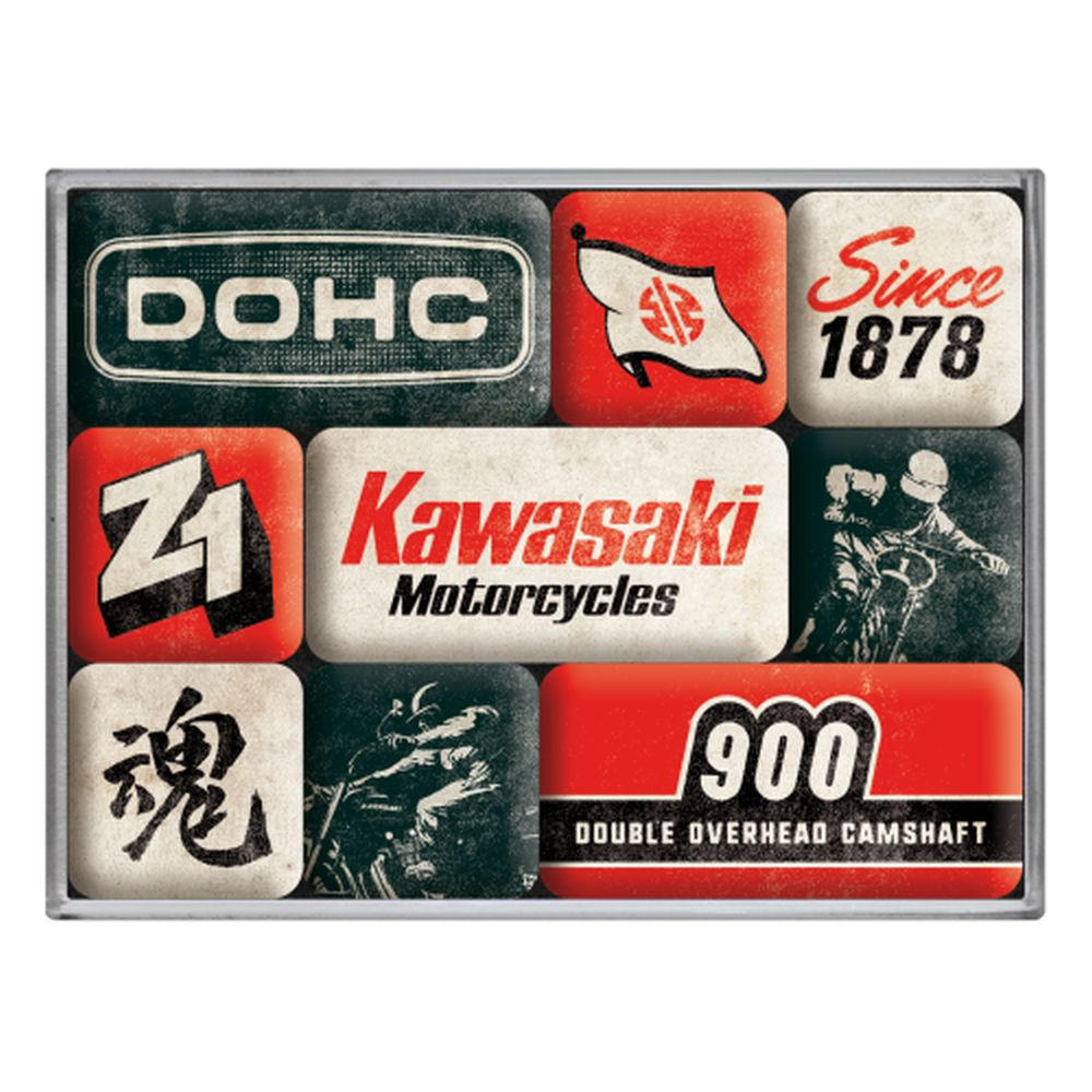 MAGNETSET 9-teilig Kawasaki Motorcycles Since 1878 - Multicolor, Metall (9/7/2cm) - Nostalgic-Art