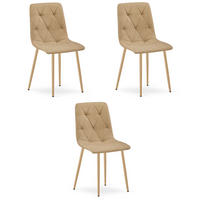 ESSZIMMERSTUHL 3-er Set TYRA brauner Sitz, Beine in Holzfarbe - Eichefarben/Braun, Textil (44.5/87/54.5cm) - Valora