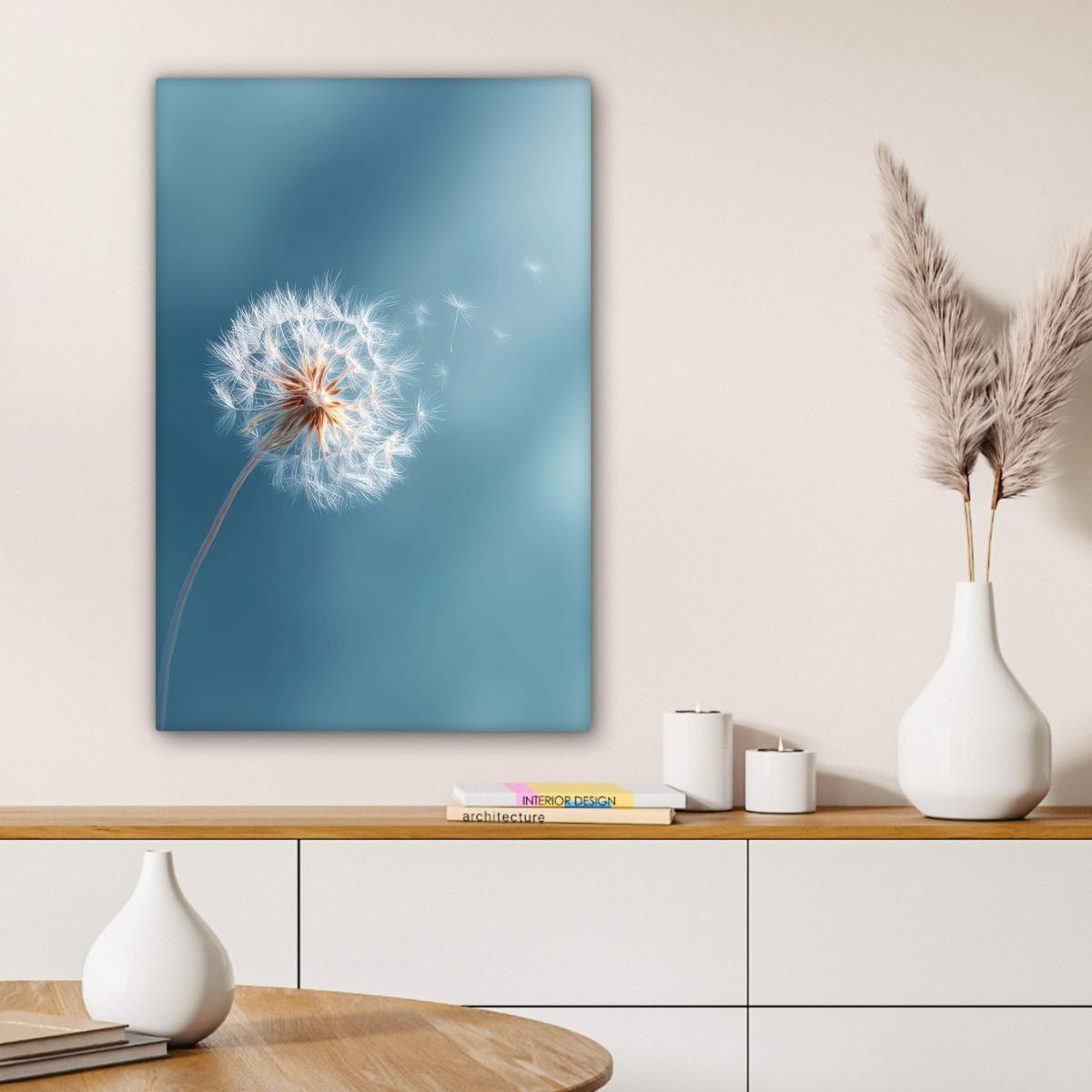 LEINWANDBILD Löwenzahn - Wind - Blau Wanddeko 40x60 cm - Blaugrau, Textil (40/60cm) - MuchoWow