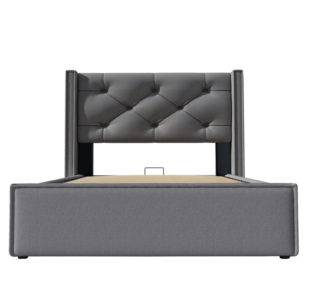 POLSTERBETT aus Baumwolle 90x200 cm Grau mit hydraulischem Lattenrost und Bettkasten - Grau, Textil (90/200cm) - IVMEU