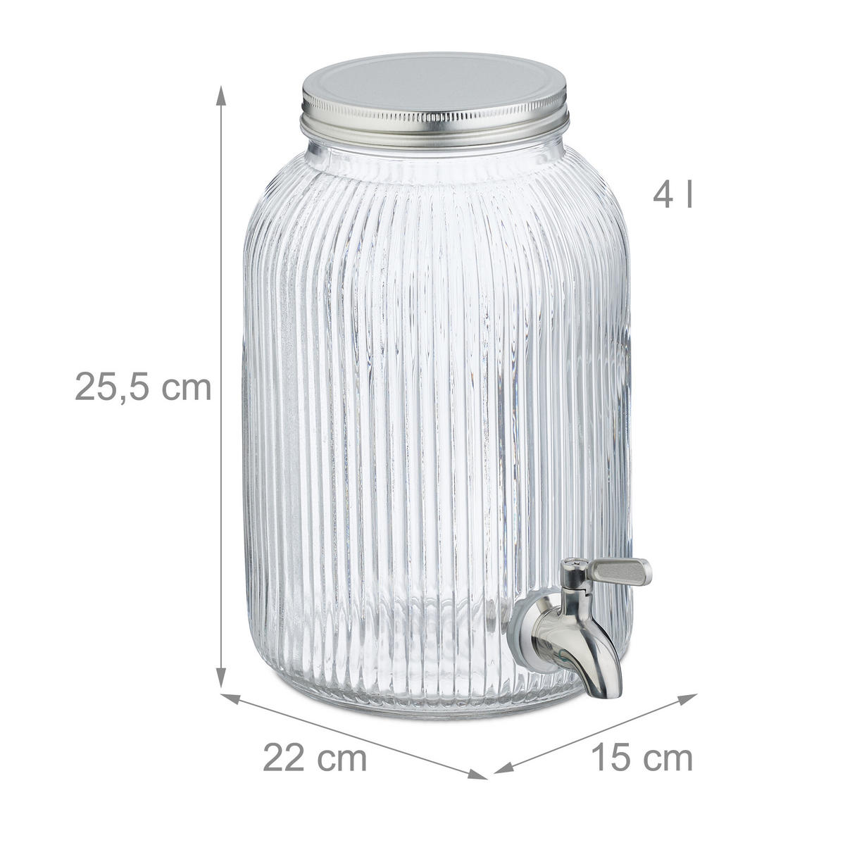 GETRÄNKESPENDER - Transparent, Glas/Metall (4L) - Relaxdays