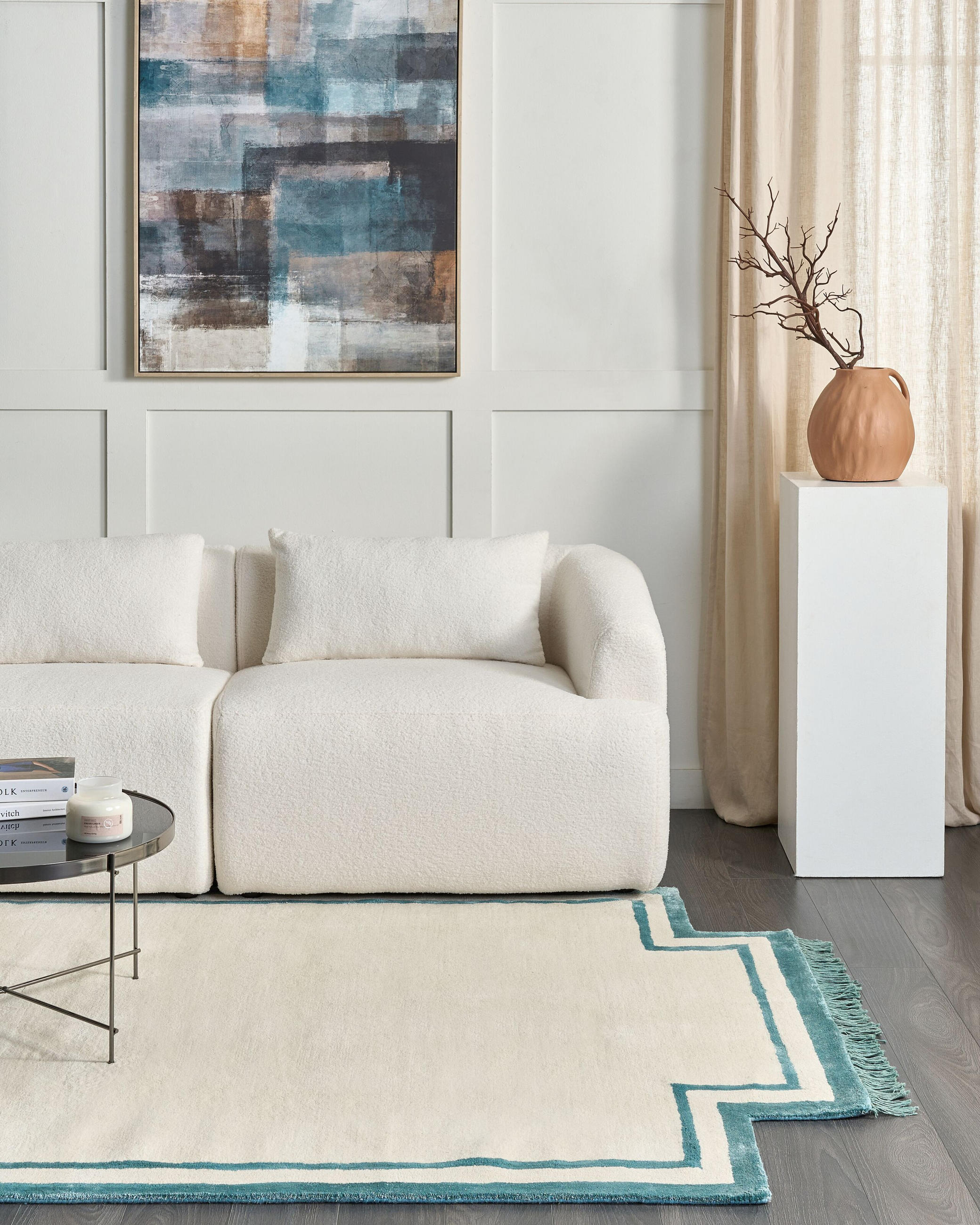 Thumbnail - Beliani Kurzflor-Teppich, Beige, Blau, Textil, Freiform, 160x230 cm, Teppiche & Böden, Teppiche