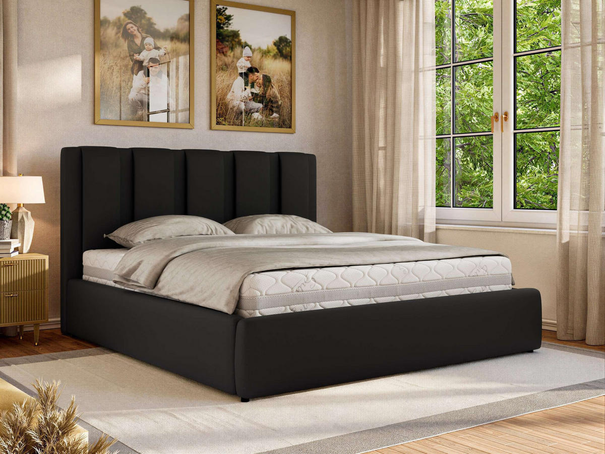 POLSTERBETT SAVINO CLASSIC 160/200 - Schwarz Kunstleder - Pocket-Matratze - Schwarz, Textil (160/200cm) - MKS