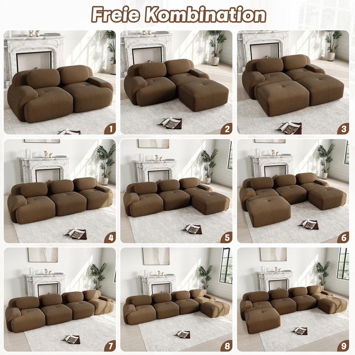 ECKSOFA in Braun mit 32D-Schaum 388/178/70 cm, Cord und ohne Montage - Braun, Textil (178/388cm) - Modenvie