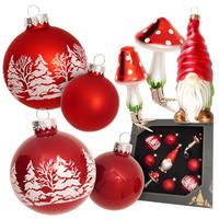 CHRISTBAUMSCHMUCK Sortiment Skandinavien Rot 10cm (Glas / 9 Stk.) - Rot, Glas (7/10/5cm) - Krebs Glas Lauscha