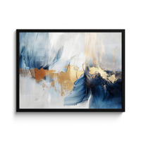 POSTER MIT RAHMEN Gold - Blau - Aquarell - Kunst - Modern 80x60 cm - Hellblau, Papier (80/60cm) - MuchoWow
