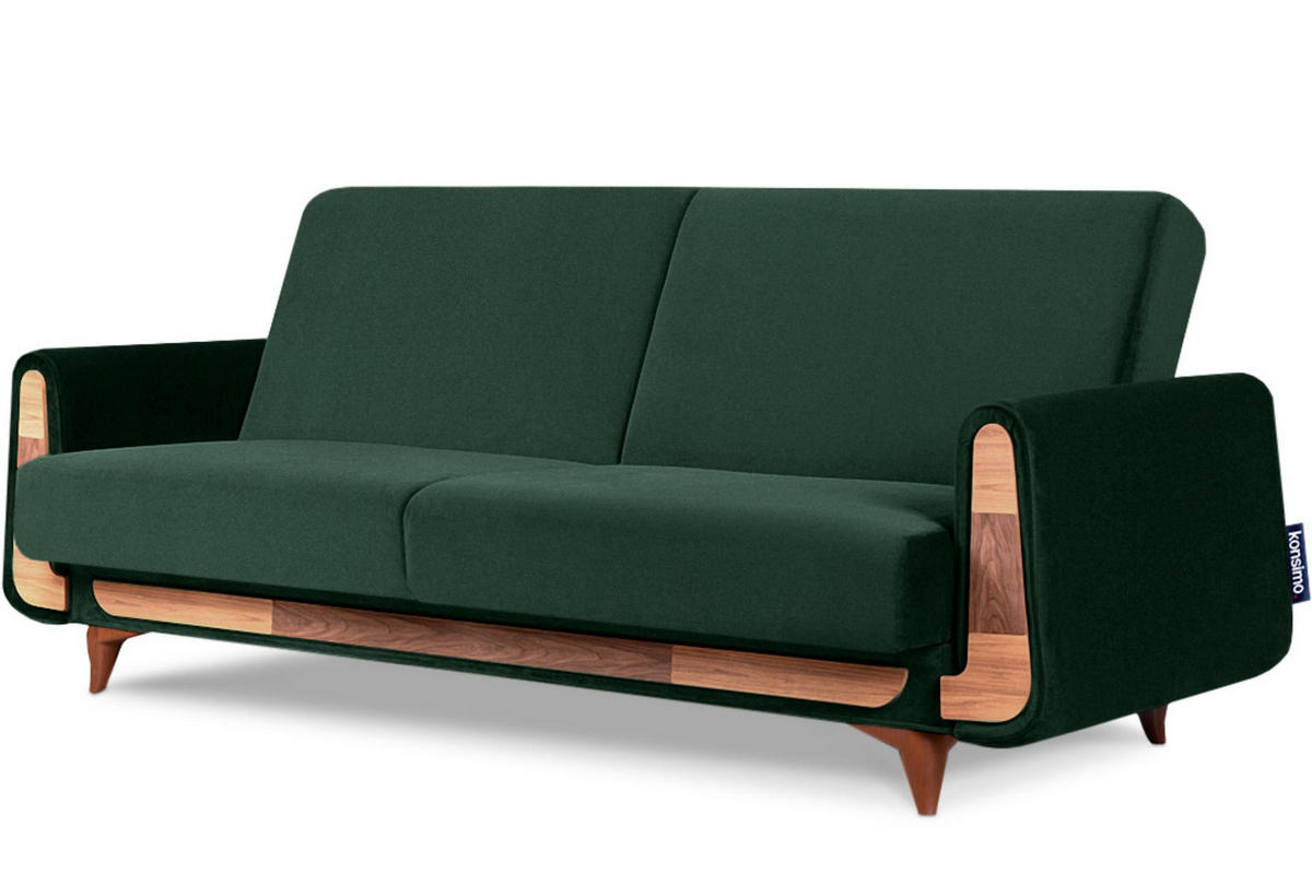 3-SITZER-SCHLAFSOFA GUSTAVO mit Armlehnen, dunkelgrün - Dunkelgrün/Braun, Holz/Holzwerkstoff (230/98/98cm) - KONSIMO®