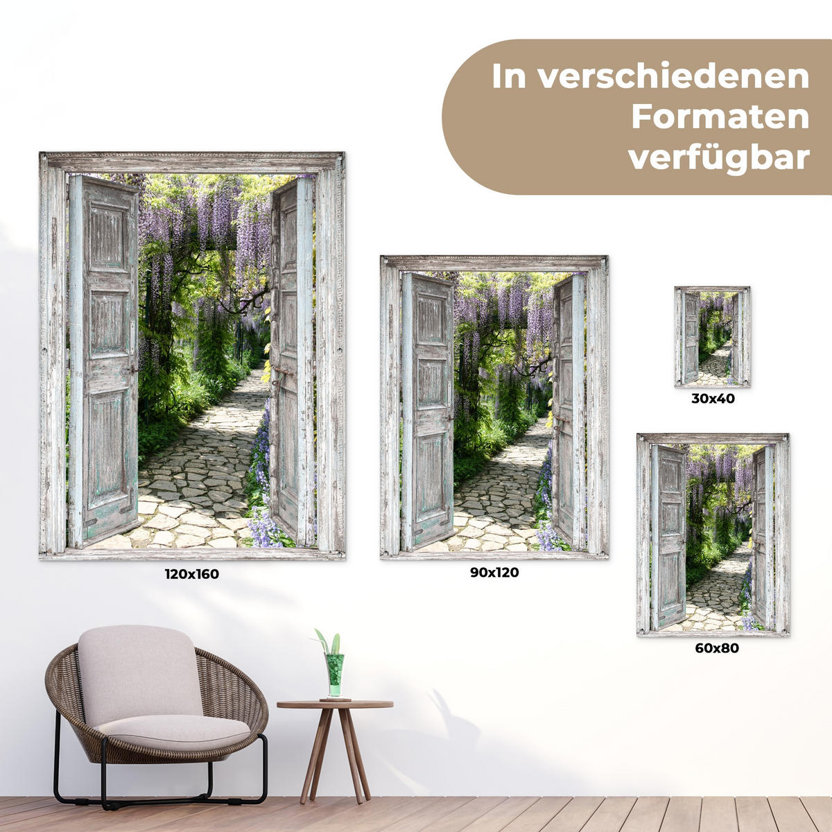 ZAHRADNÍ PLAKÁT Průhled - Les - Kameny - Jaro 120x160 cm - světle šedá, plast (120/160/0.2cm) - OnlyWow
