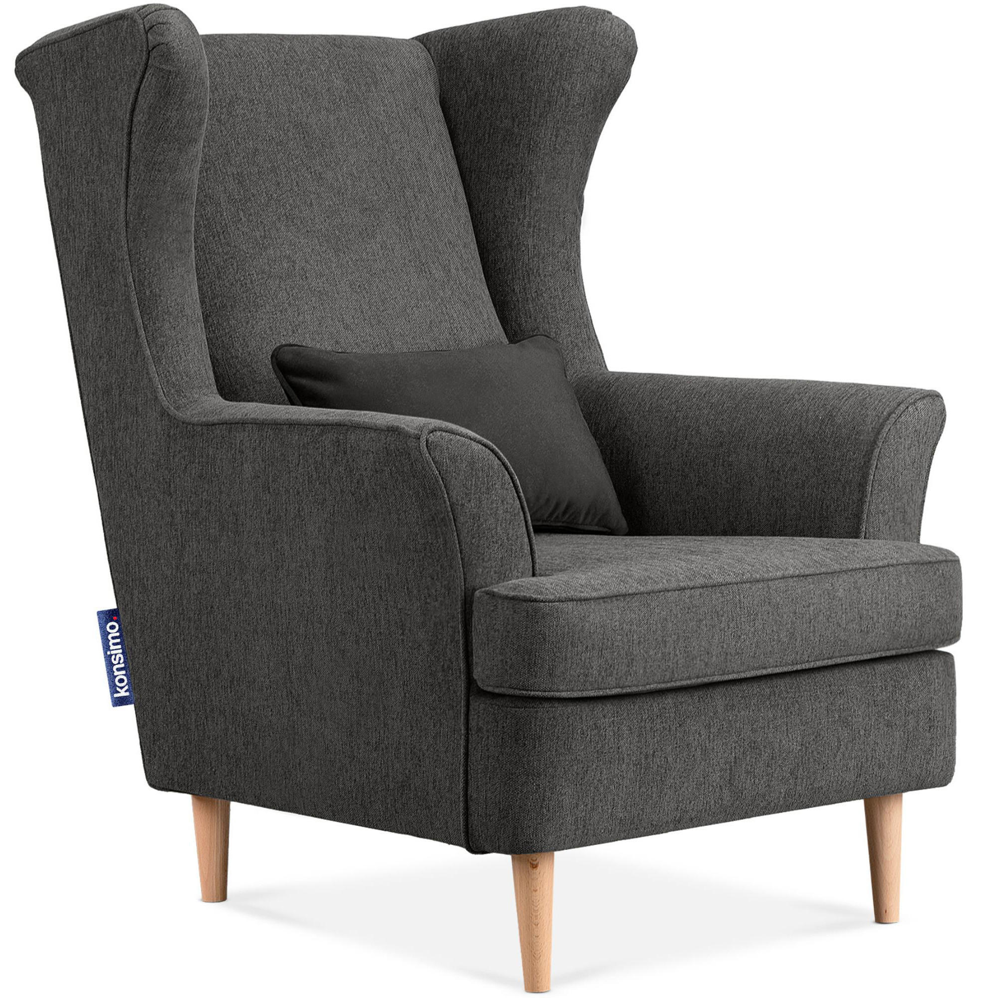 OHRENSESSEL STRALIS inklusive dekorativem Kissen, grau - Dunkelgrau, Textil (82/108/80cm) - KONSIMO®
