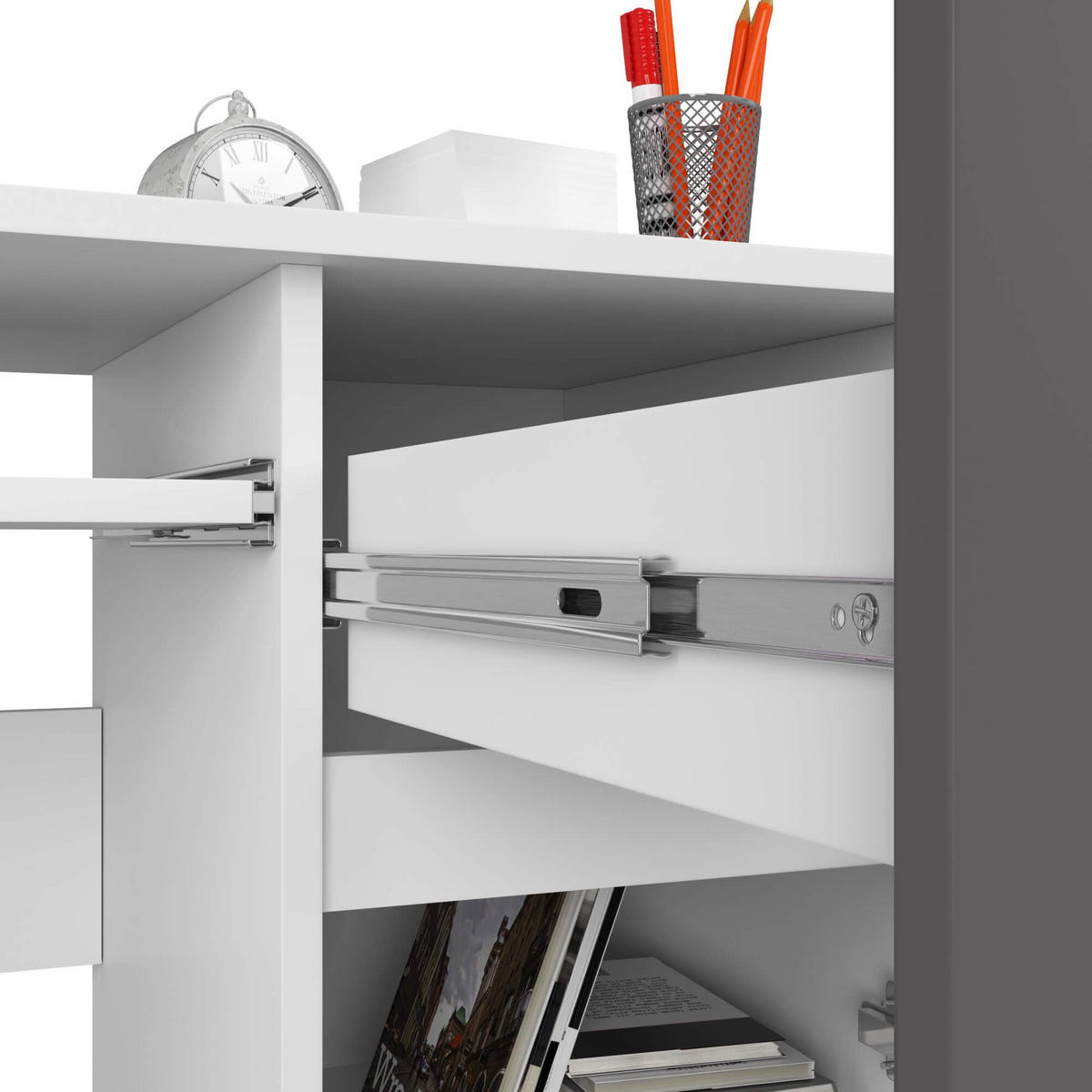 SCHREIBTISCH Rechts Piksel, Weiß-Grau, B90xH77xT50 cm - Weiß/Grau, Holz (50/90/77cm) - Milordbikes