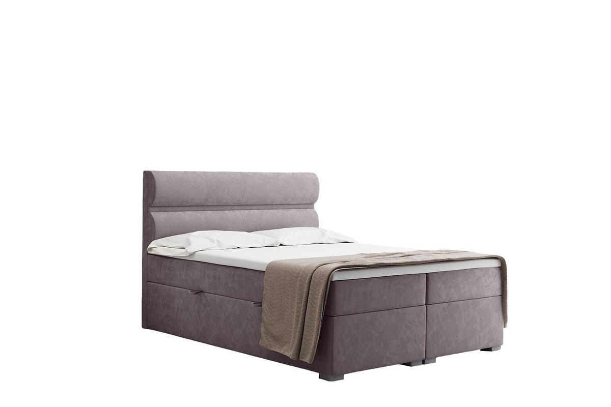 BOXBETT Mit Bettkasten, Matratze Und Topper VERA Stoff Riviera 200x200 cm Lila H2-Pocket - Lila, Holz/Holzwerkstoff (200/200cm) - Kaiser Möbel