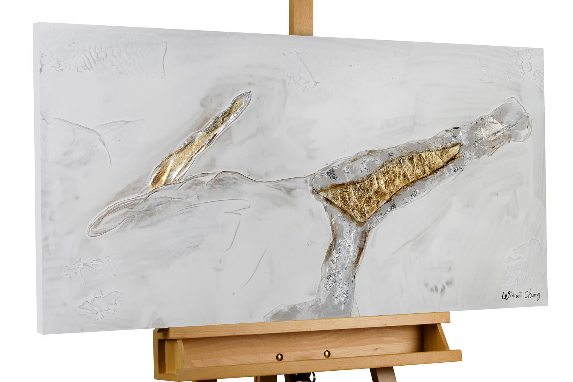 KUNSTLOFT RUČNĚ MALOVANÝ AKRYLOVÝ OBRAZ BÍLÝ/ZLATÝ, 100/50 CM