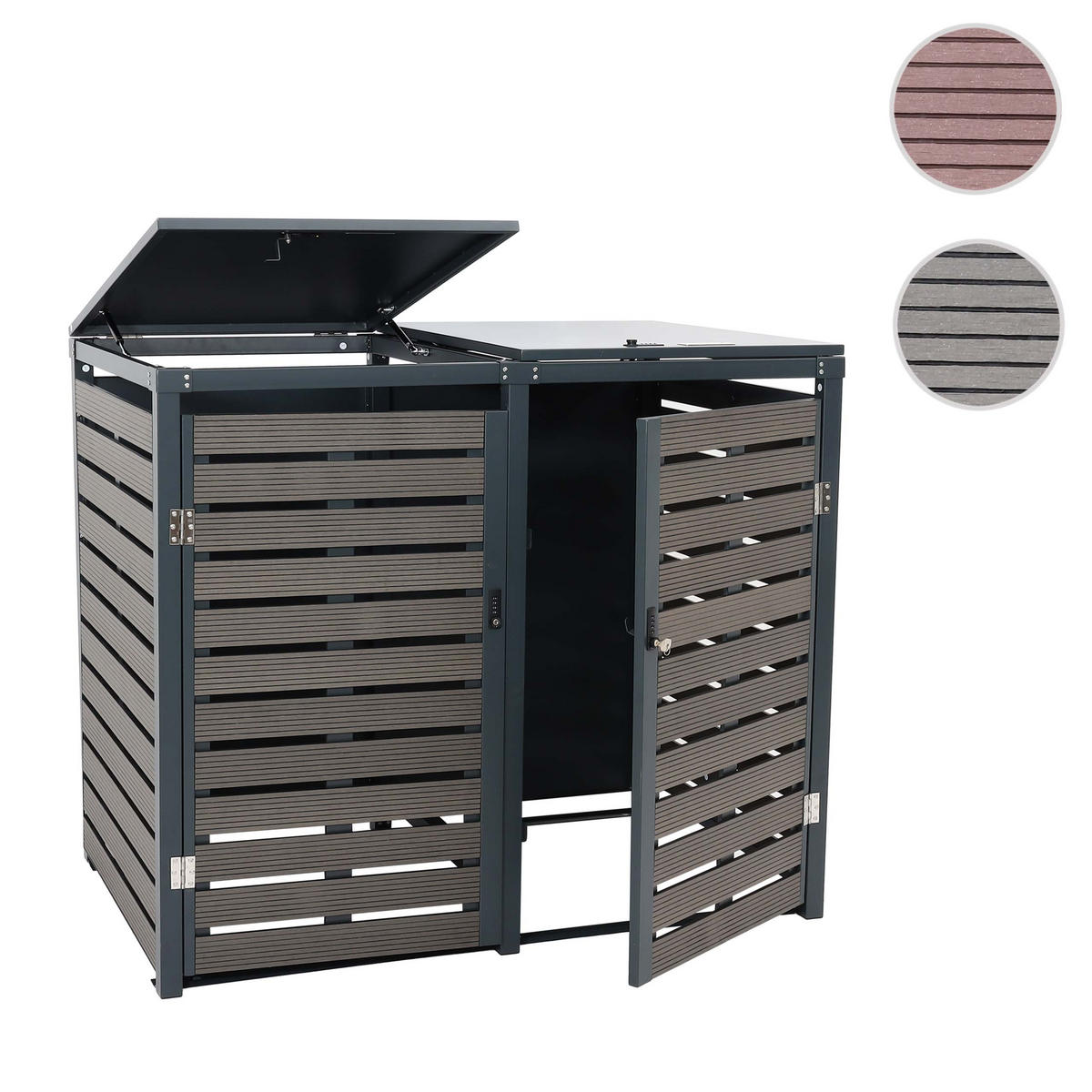 MÜLLTONNENBOX XL 2er-/4er HxBxT 119x140x102cm Anthrazit WPC Metall 86kg - Anthrazit, Metall (140/119/102cm) - PROREGAL