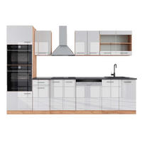 KÜCHENZEILE R-Line Weiß Hochglanz/Goldkraft Eiche 300 cm AP Anthrazit - Honigeiche/Weiß Hochglanz, Holzwerkstoff (300/81.6/60cm) - Vicco