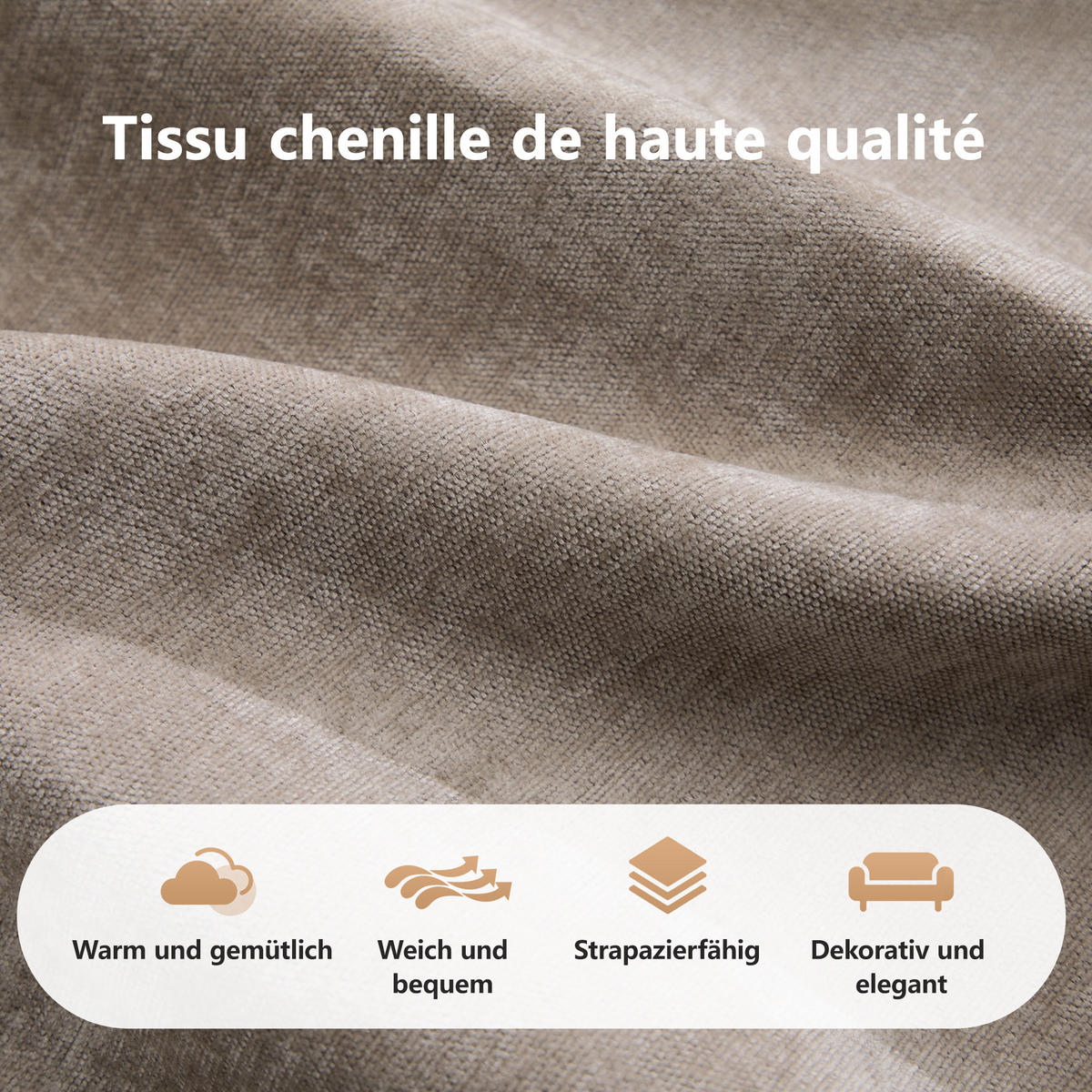 2-SITZER SOFA chenille modular & montagefrei - Walnussfarben, Textil (204/76/95cm) - Urban Meuble