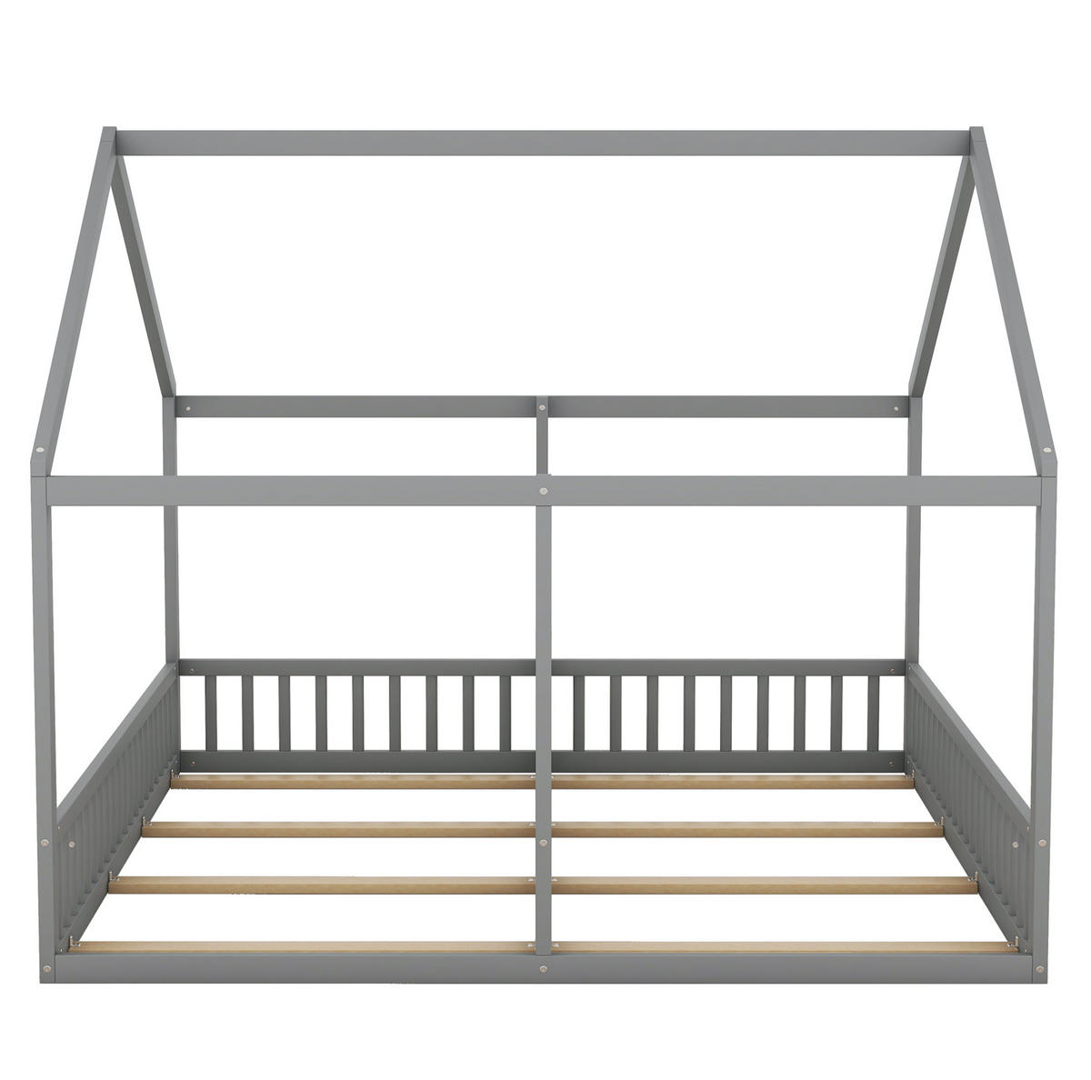 DĚTSKÁ postel 90/200 cm šedá z borovice 2 v 1 s domečkovým rámem a zábranami - šedá, dřevo (90/200cm) - OKWISH