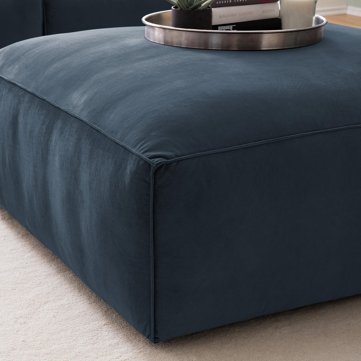 POLSTERHOCKER - Schwarz/Dunkelblau, Kunststoff/Textil (92/42/92cm) - home24