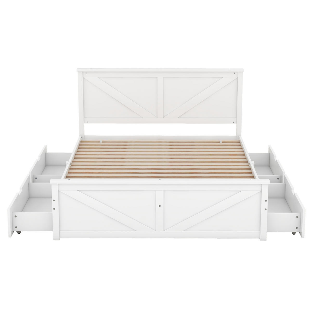 DOPPELBETT aus Kiefernholz und MDF 160x200 cm Weiß mit 4 Schubladen - Weiß, Holz (160/200cm) - IVMEU