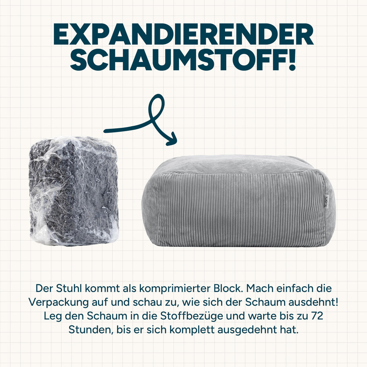 SITZSACK-OTTOMANE ZEN modular Cord - Grau, Textil (95/46/95cm) - icon