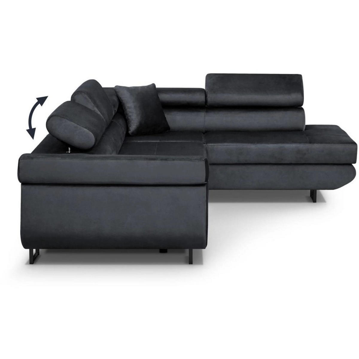 ECKSCHLAFSOFA Waldo verstellbaren Kopfstützen, Schwarz, rechts - Schwarz, Textil (275/203cm) - Beautysofa