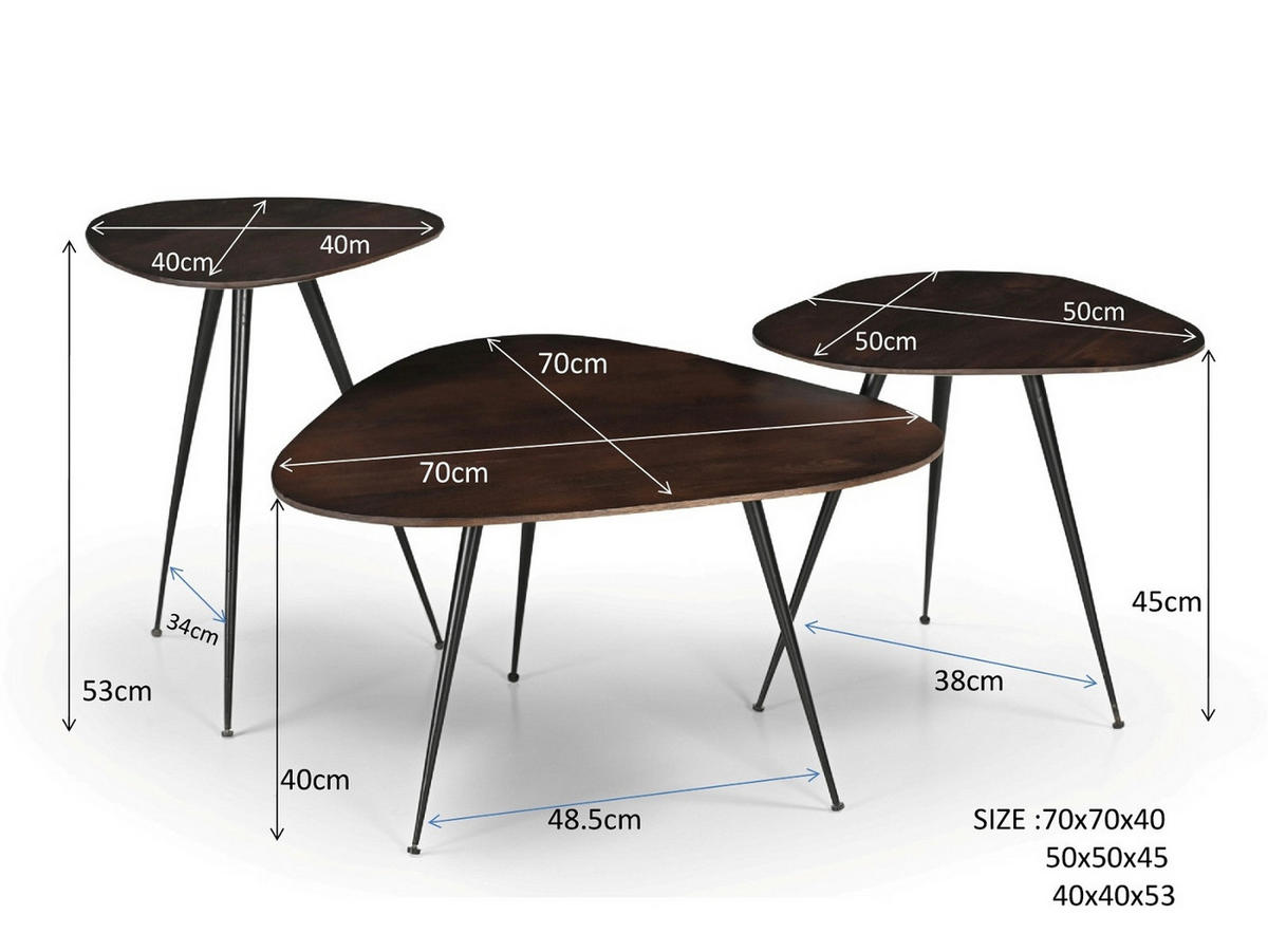 COUCHTISCH organisch 3er Set aus Metall 70x70x39cm, braun - Braun, Holz (70/70/37cm) - Livingfurn