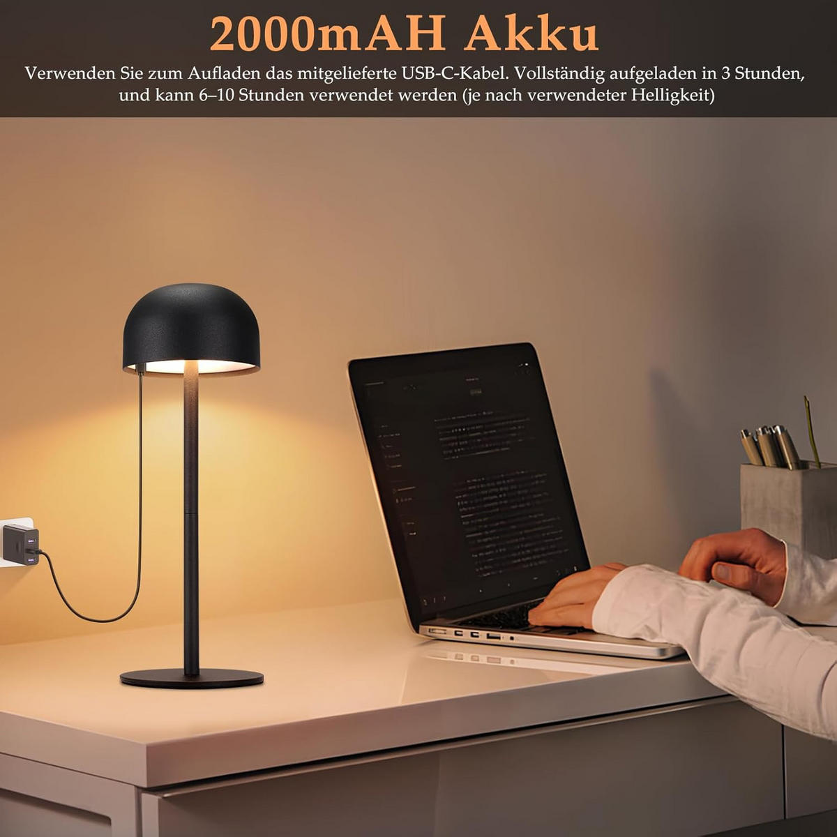 TISCHLAMPE Brilmarb 9/9/25 cm （2er-set） - Schwarz, Kunststoff/Metall (9/9/25cm) - ZMH