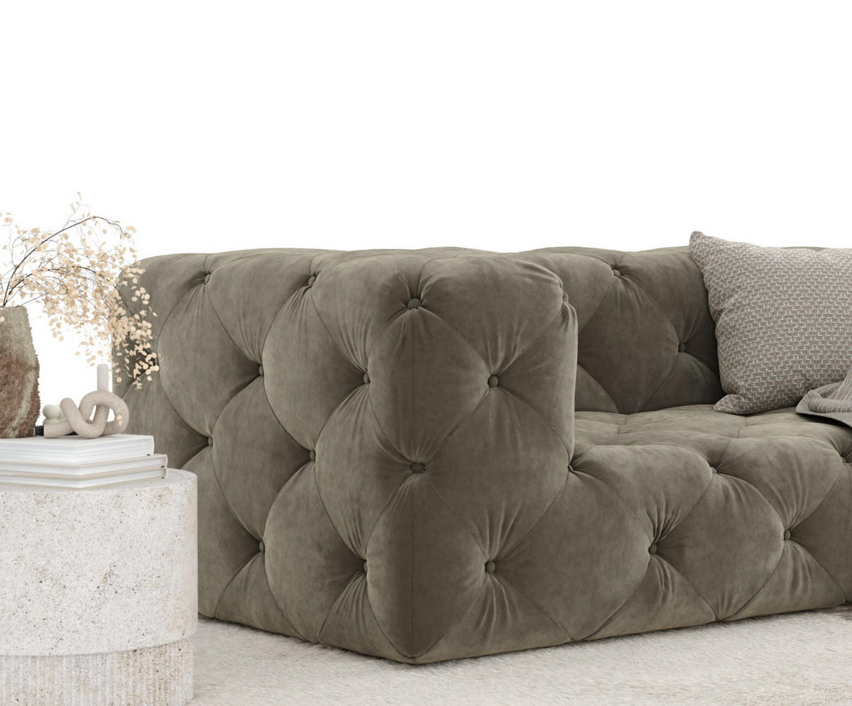 2-SITZER-SOFA Cosimo Taupe Samtstoff - Taupe/Schwarz, Holz/Holzwerkstoff (193/71/100cm) - Maison de Reve