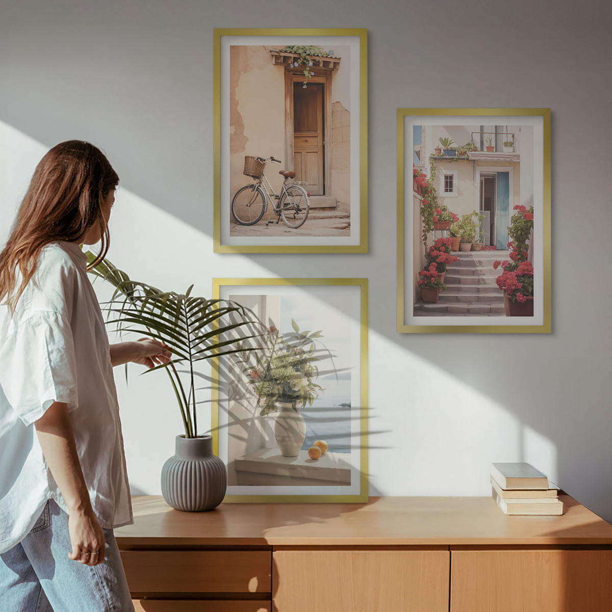 WANDBILDER 3er Set - 40x60 cm Goldrahmen - Charmante Küstenstraßen - Goldfarben, Kunststoff (40/60cm) - ArtPrintCave