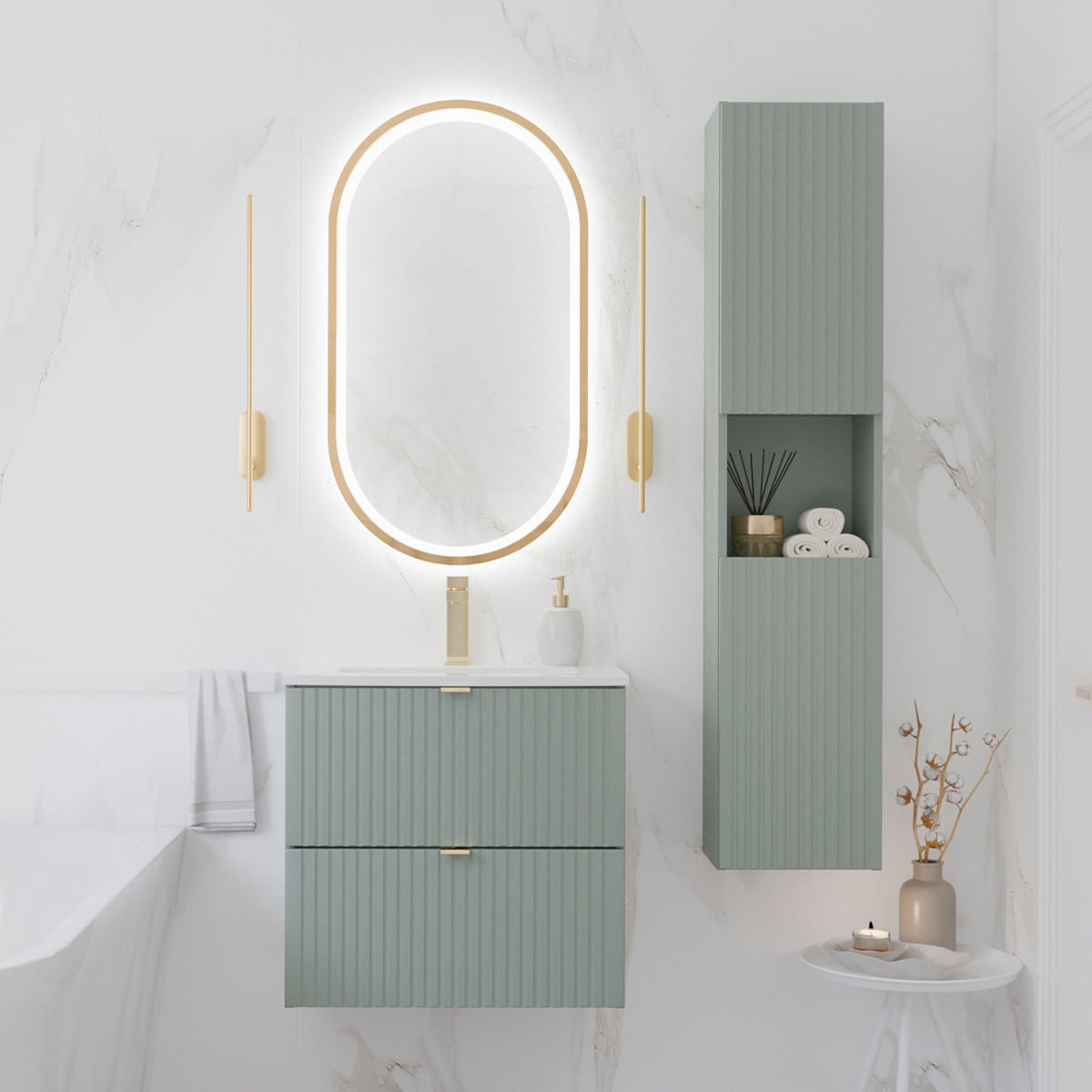 WASCHTISCH 60cm Jade Grün - Grün, Holzwerkstoff (60/57/40cm) - Petits-meubles