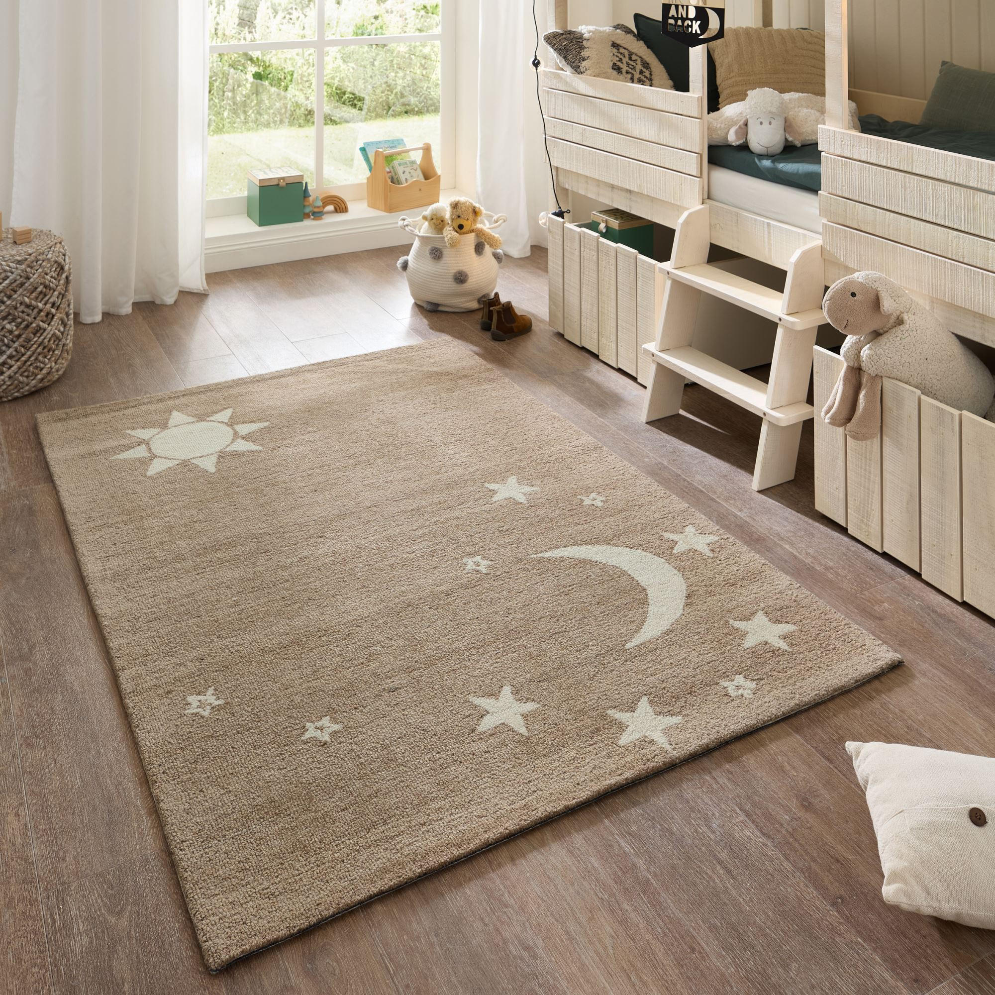 HANDTUFTTEPPICH Natur Kids - Kindeteppich mit Nachthimmeldesign 80 x 150 cm - Sandfarben, Textil (80/150cm) - Natur Pur