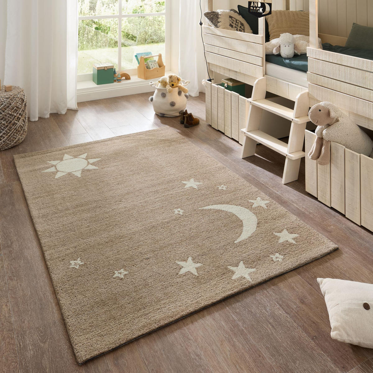 HANDTUFTTEPPICH Natur Kids - Kindeteppich mit Nachthimmeldesign 80 x 150 cm - Sandfarben, Textil (80/150cm) - Natur Pur