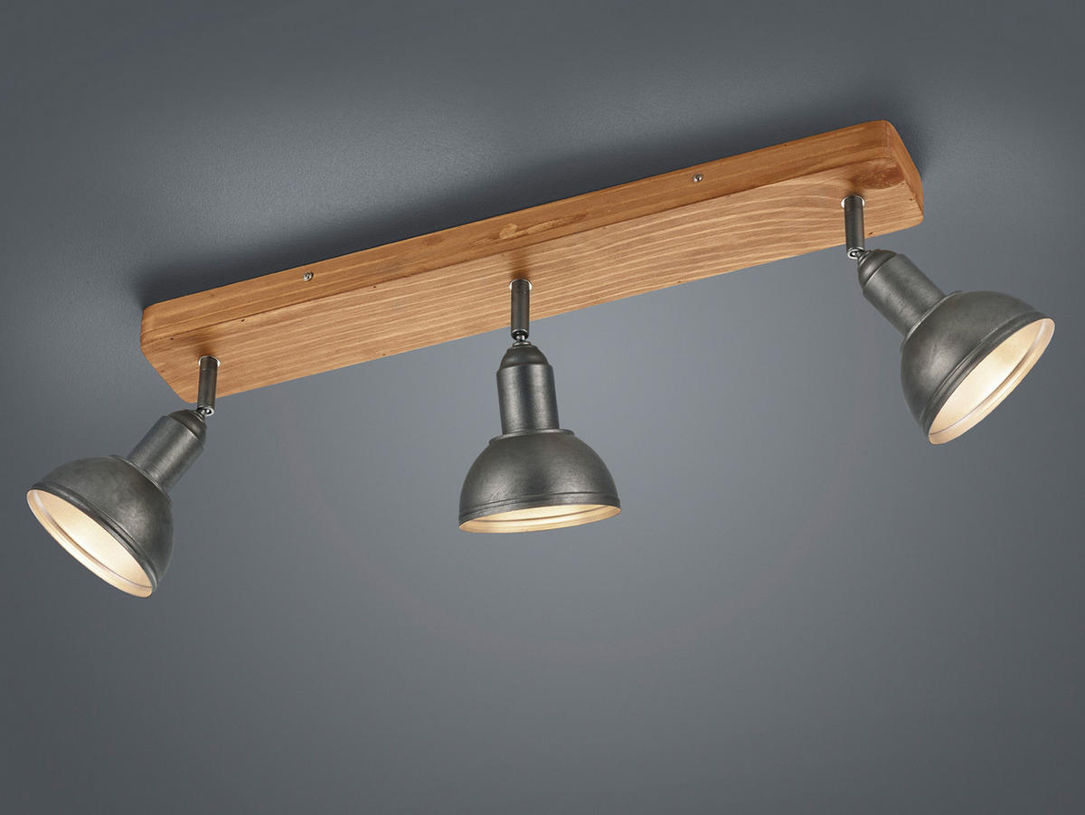LED-DECKENSTRAHLER Breite 58cm, Holzbalken - Silberfarben/Naturfarben, Holz/Metall (11/58/21cm) - meineWunschleuchte