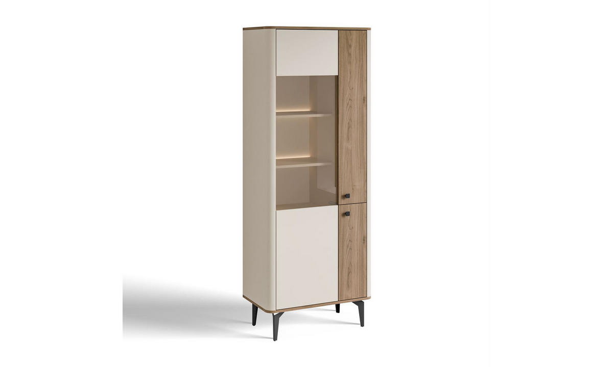 VITRINE MOCHA 73/40/190 cm Glasfront ohne LED Kaschmir/Nussbaum Royal - Kaschmir/Schwarz, Holzwerkstoff/Kunststoff (73/190/40cm) - Lookway