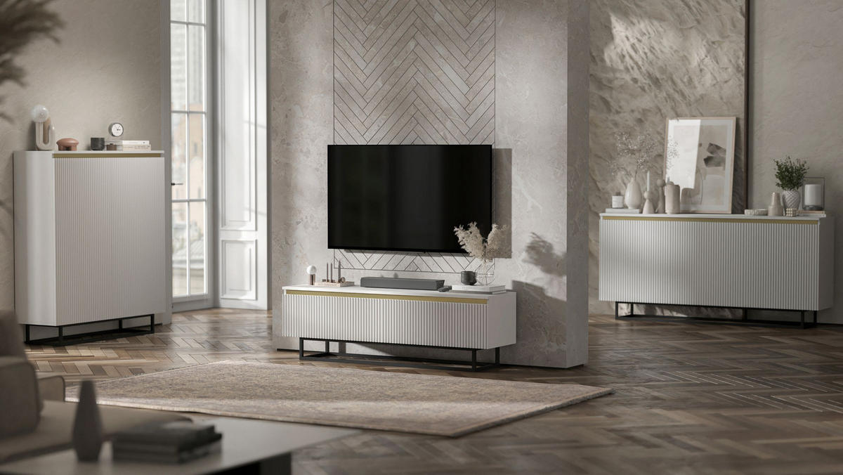 SIDEBOARD Selene 3D Weiß Matt mit metallrahmen Glamour 167 cm - Schwarz/Weiß, Holzwerkstoff/Metall (167/79/35cm) - Meble Lindner