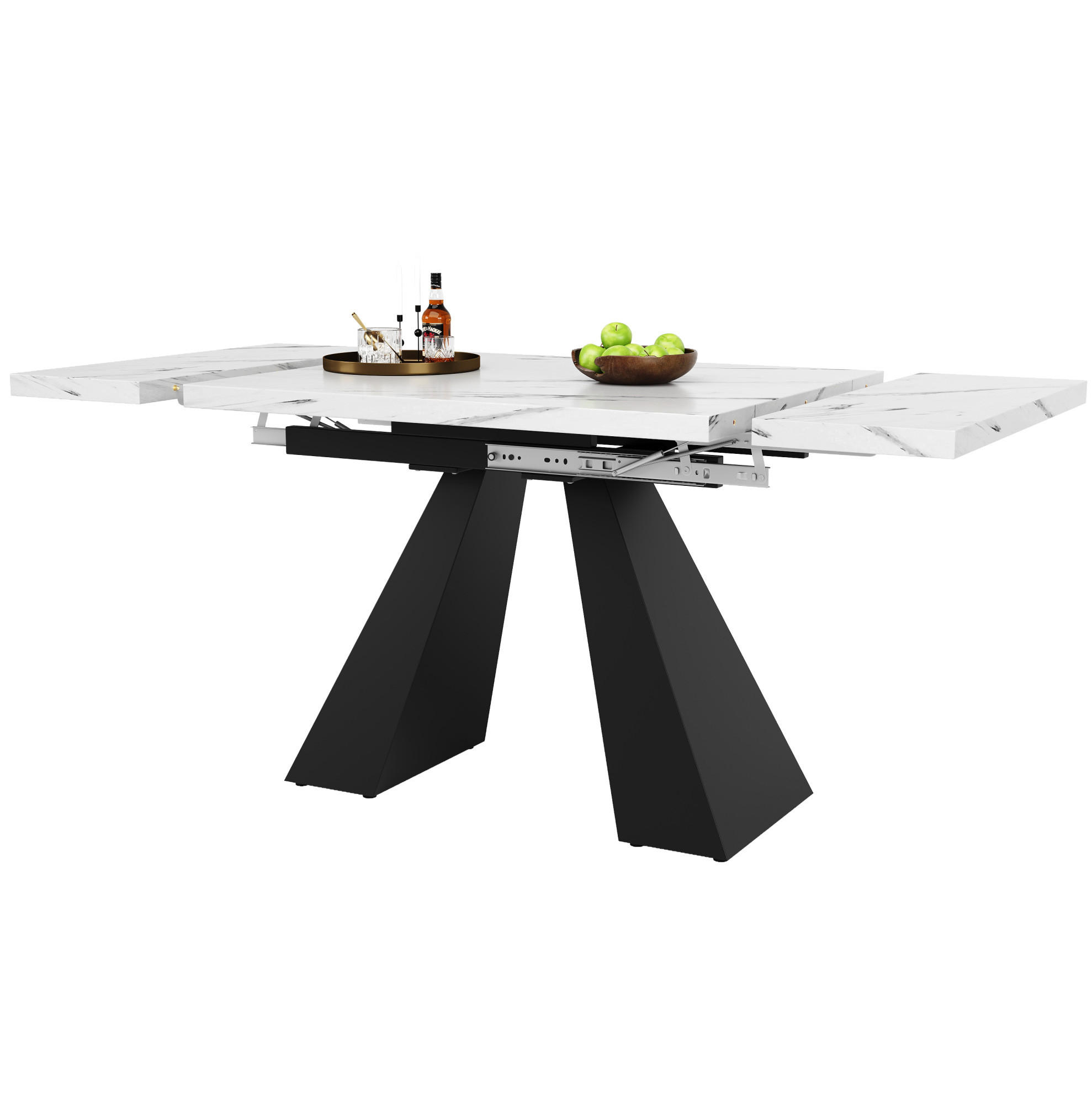 AUSZIEHBARER Esstisch, MDF in Marmoroptik mit Metallgestell, 99-159/74/77 cm, Weiß - Weiß, Holzwerkstoff (159/74/77cm) - Redom