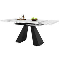 AUSZIEHBARER Esstisch, MDF in Marmoroptik mit Metallgestell, 99-159/74/77 cm, Weiß - Weiß, Holzwerkstoff (159/74/77cm) - Redom