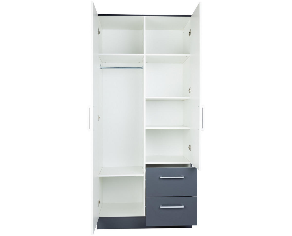 KLEIDERSCHRANK 90/201/54 cm Weiß Anthrazit mit Drehtüren - Anthrazit/Silberfarben, Holzwerkstoff/Kunststoff (90/201/54cm) - arthur berndt
