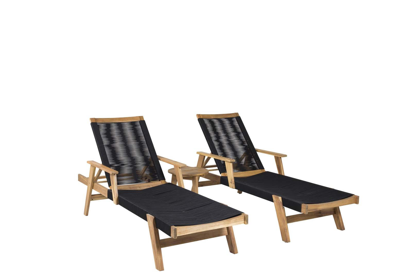 LOUNGE-SET (3-teilig) schwarz - Schwarz/Naturfarben, Holz - ebuy24
