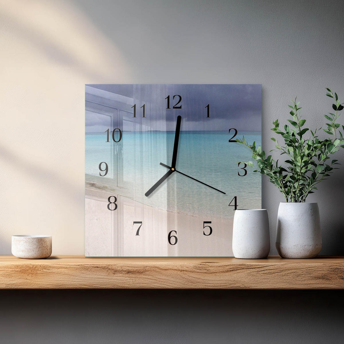 WANDUHR 30x30 cm - Strand - Blau, Glas (30/30/0.4cm) - TULUP